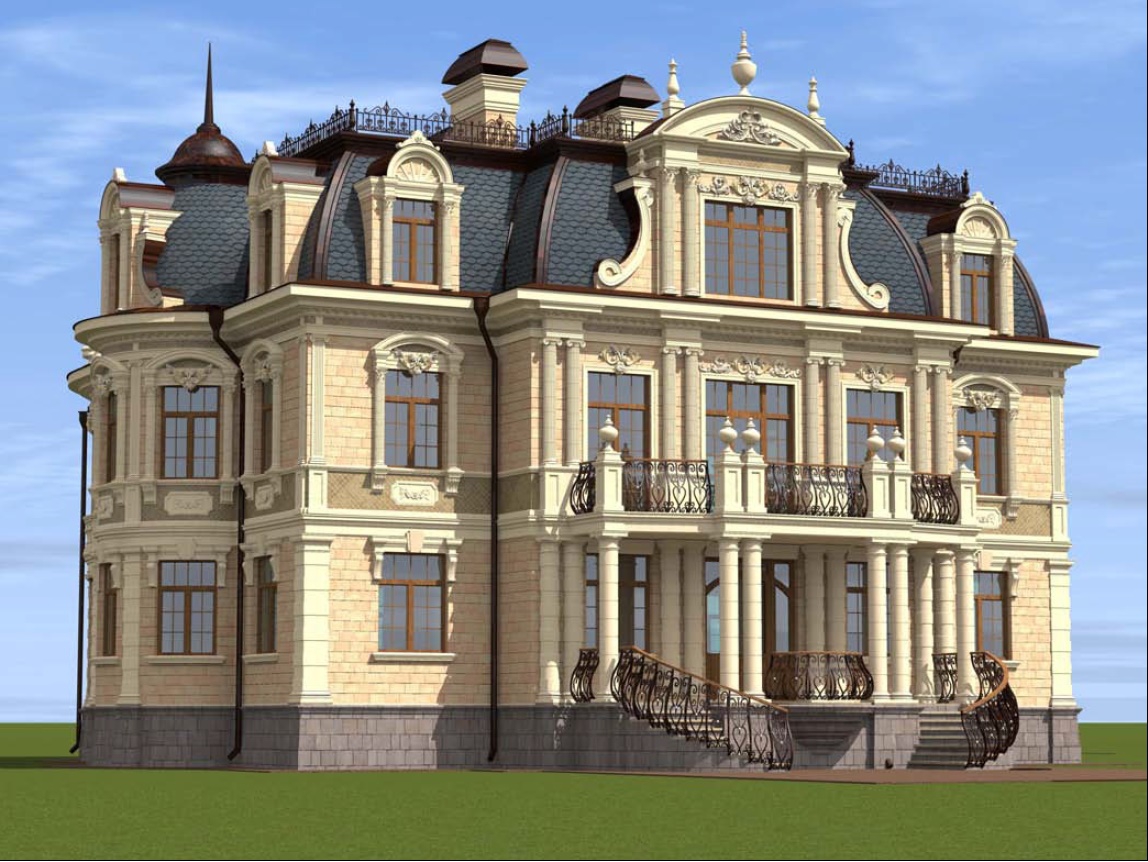 3D-визуализация двухэтажного здания дворцового типа